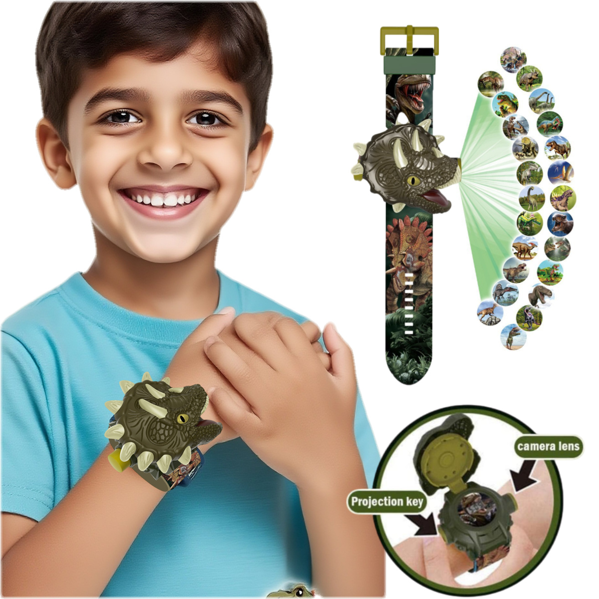Kids Education Images - Relógio de projeção de dinossauro infantil
